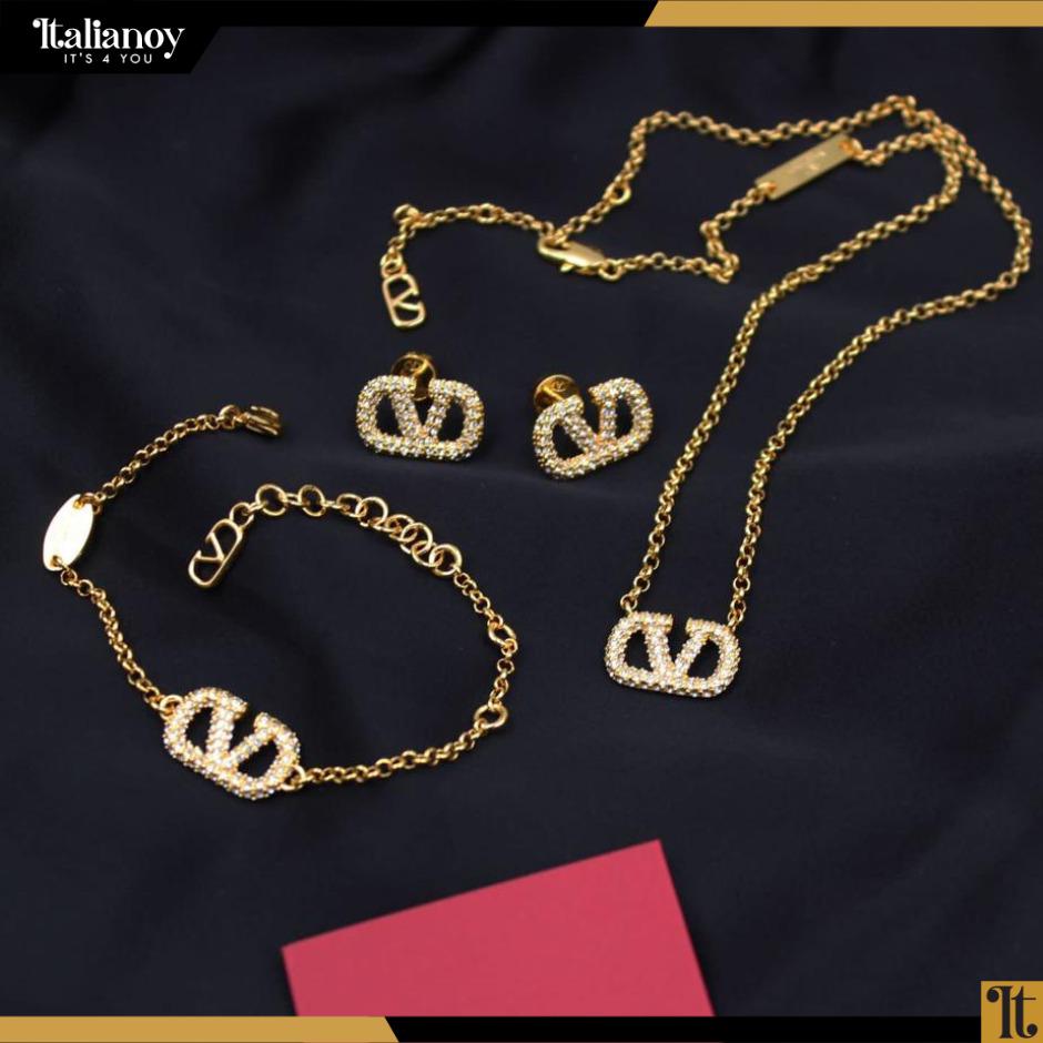 Valentino Garavani V Logo Signature Pendant Necklace - Earning -Bracelet Gold