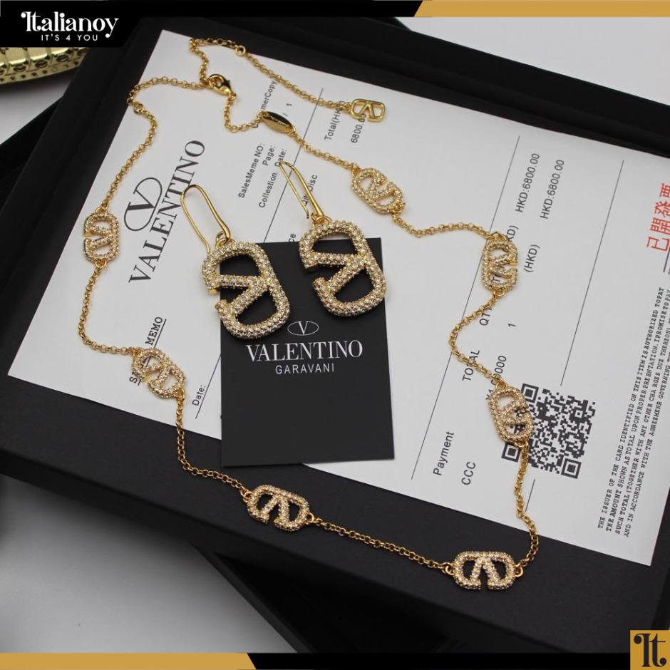 Valentino Garavani V Logo Signature Crystals Earrings - Necklace - Bracelet Gold