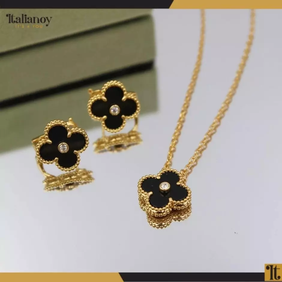 Van Cleef Vintage Alhambra  Set Gold-Black Necklace&Earrings