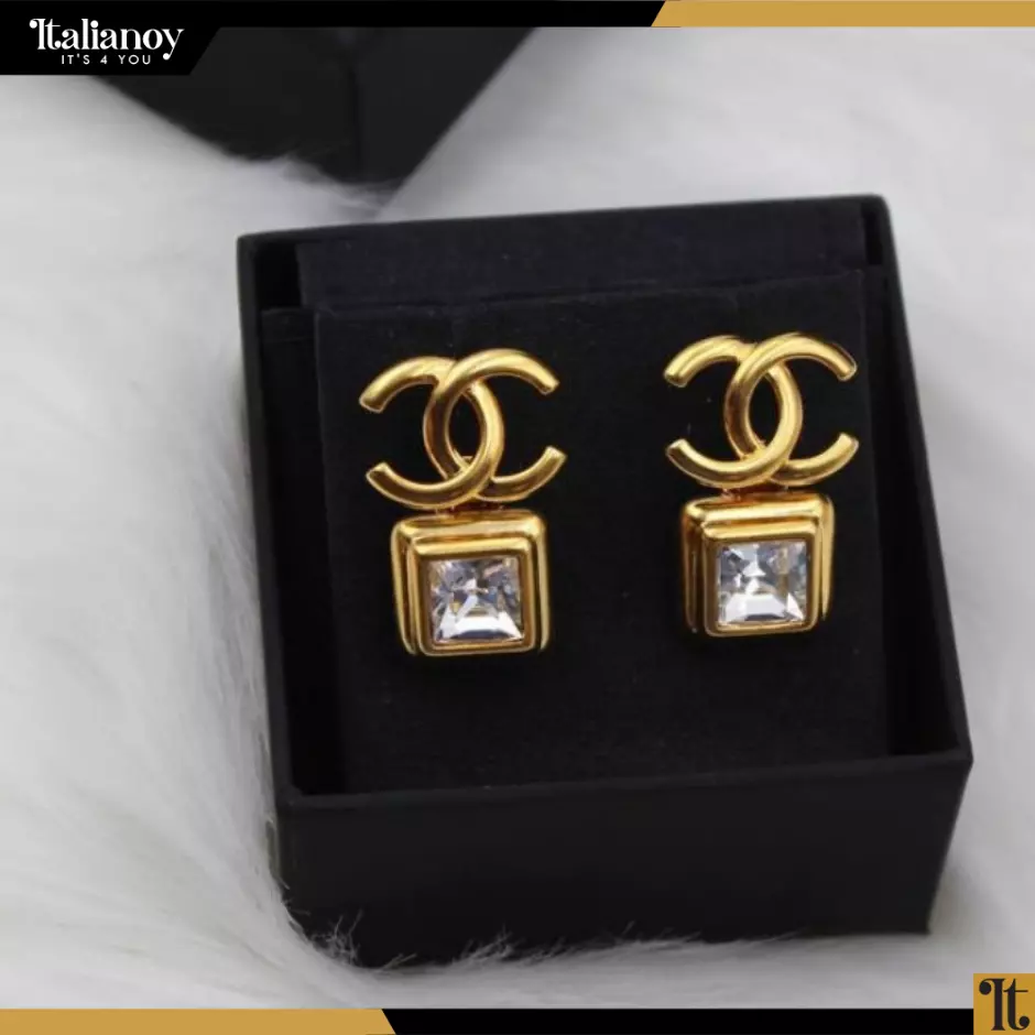 Chanel Crystal CC Drop Earrings Large Gold