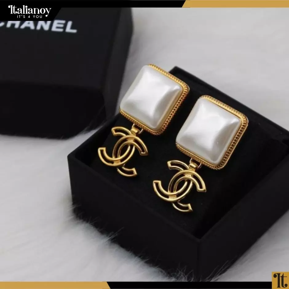 Chanel CC Square Pearl Earrings