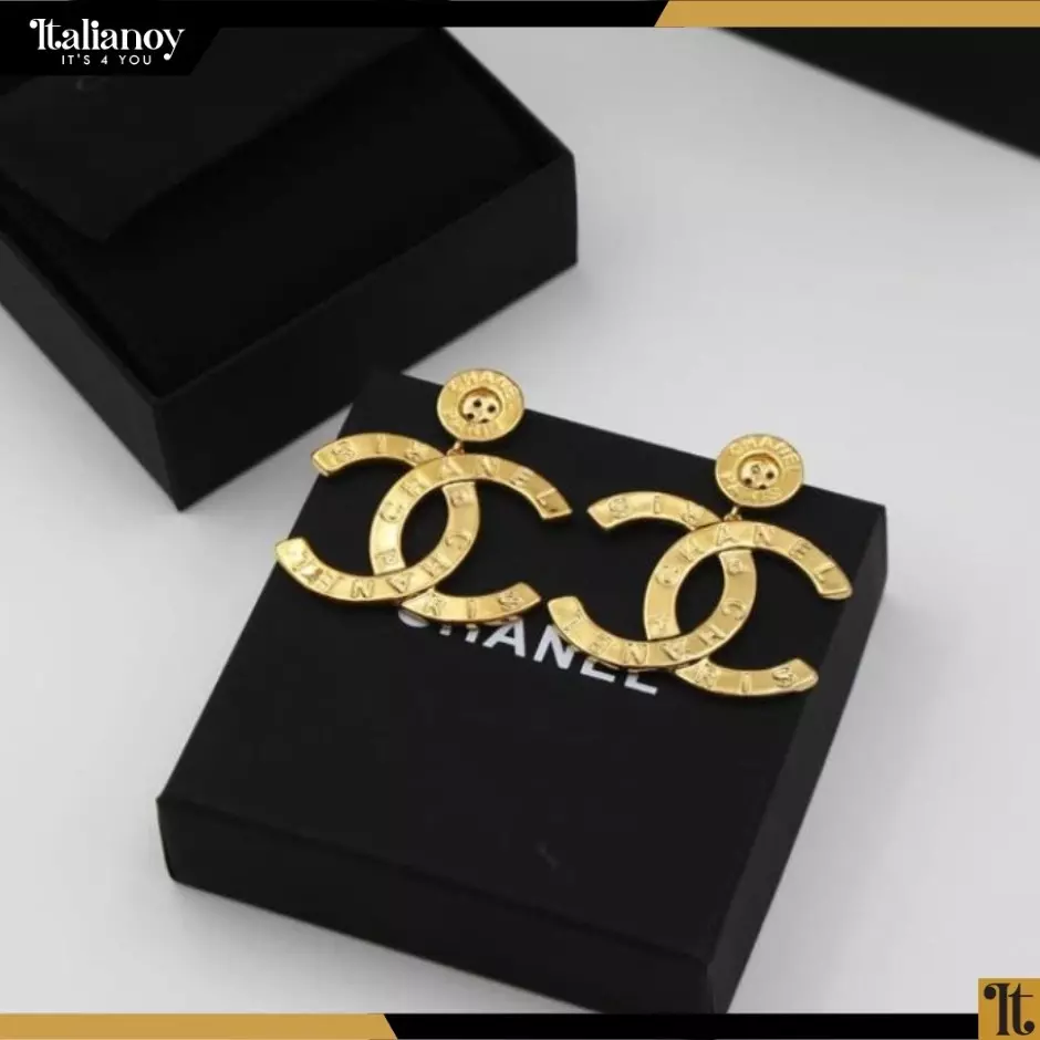 Chanel Runway Metal Logo Large Earrings