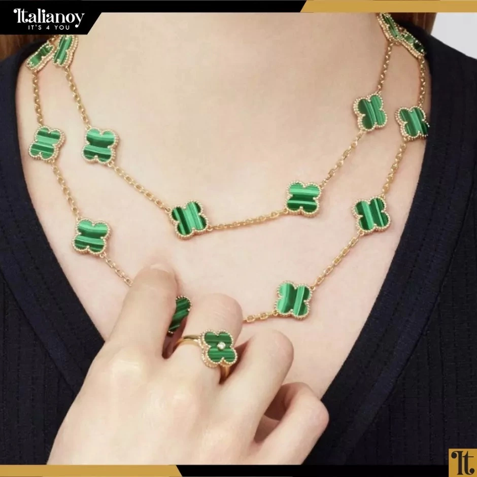 Van Cleef Vintage Alhambra Ring&necklace Gold Green