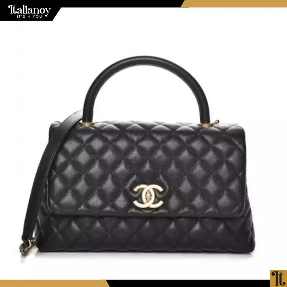 CHANEL COCO HANDLE FLAP QUILTED CAVIAR AGED BLACK