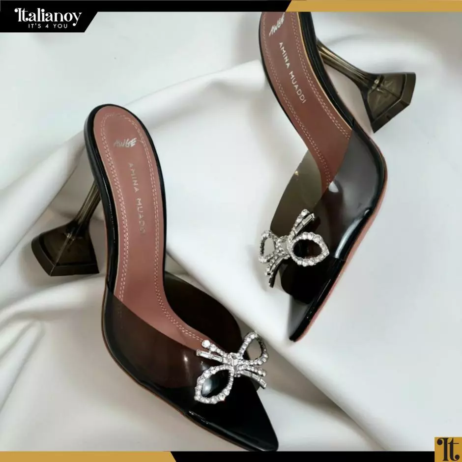Amina Muaddi Black Transparent Heeled Shoe