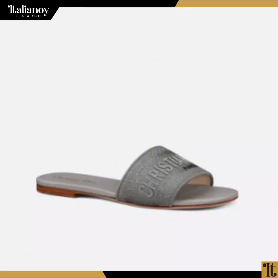 DWAY SLIDE gray Cotton Embroidered with Metallic Thread and Strass