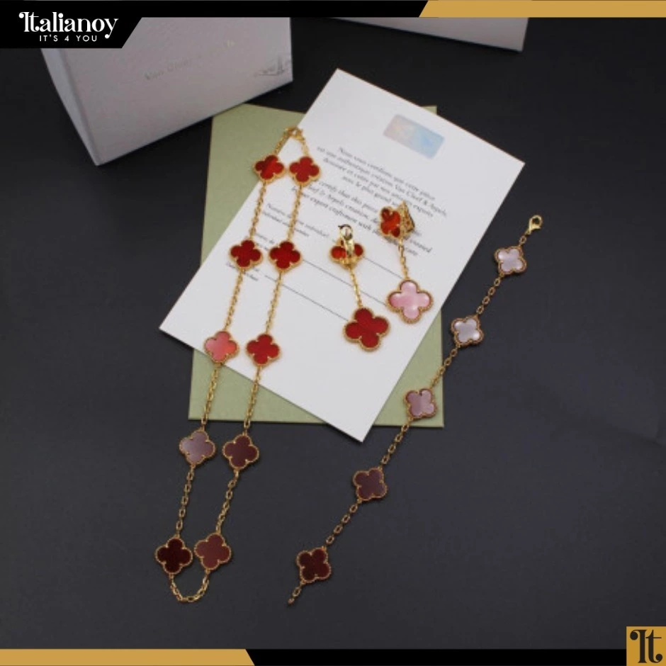 Van Cleef Vintage Alhambra Necklace & Bracelet & Earring red