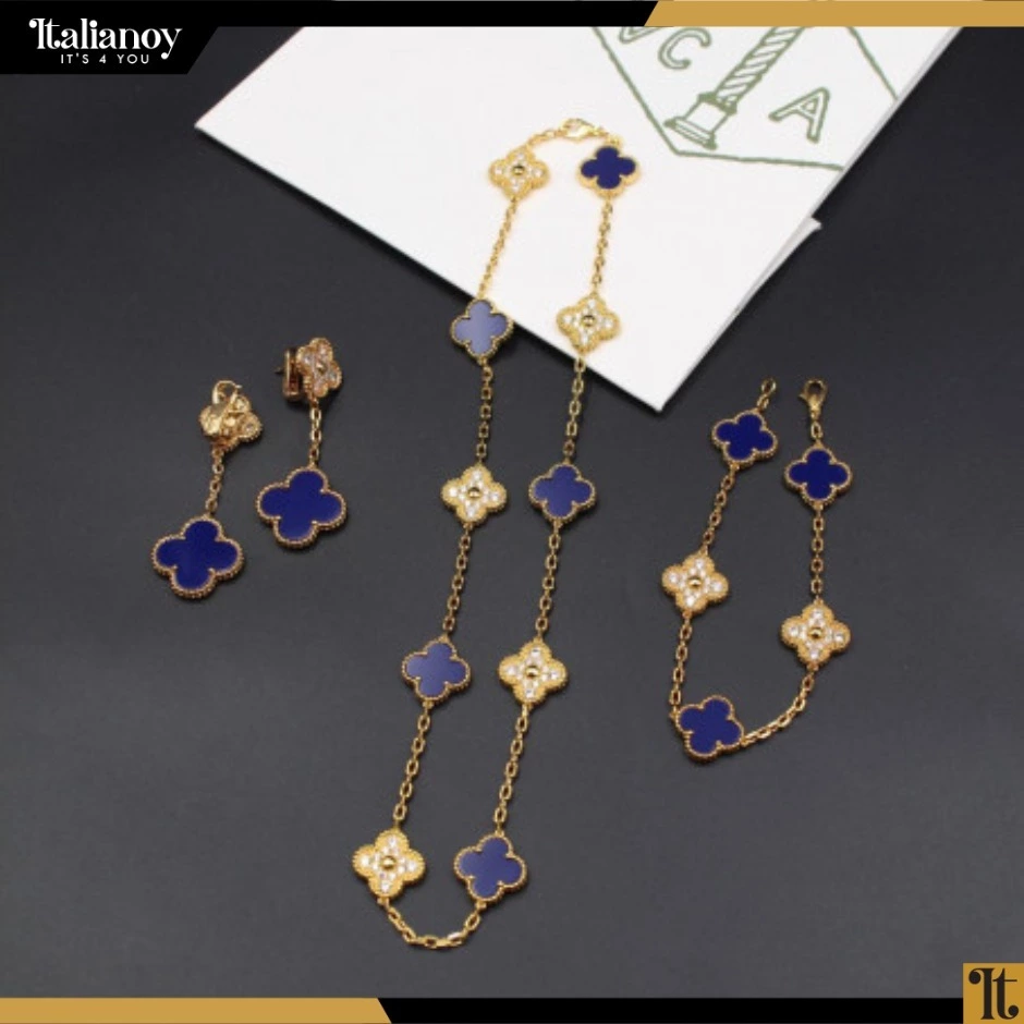 Van Cleef Vintage Alhambra Necklace & Bracelet & Earring blue