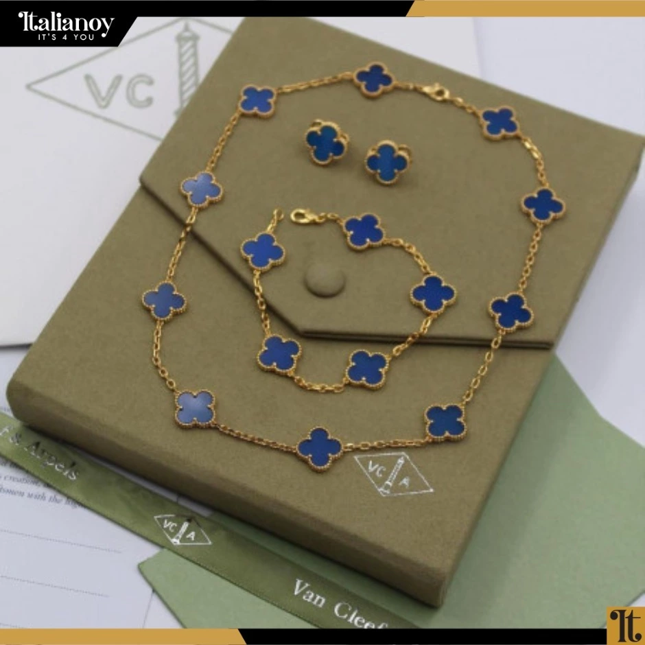 (Van Cleef  Gold- Blue( Necklace - Bracelet - Earring