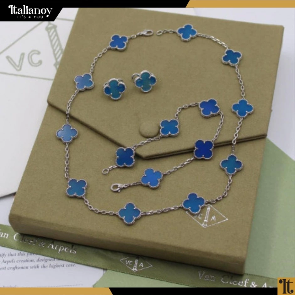 (Van Cleef  Silver- Blue( Necklace - Bracelet - Earring