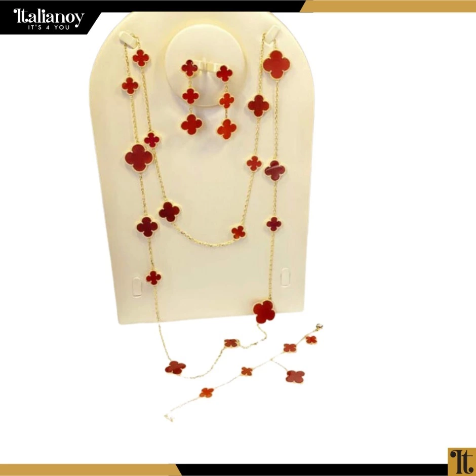 Van Clef Magic Alhambra Long Set Necklace & Bracelet & Earring Red