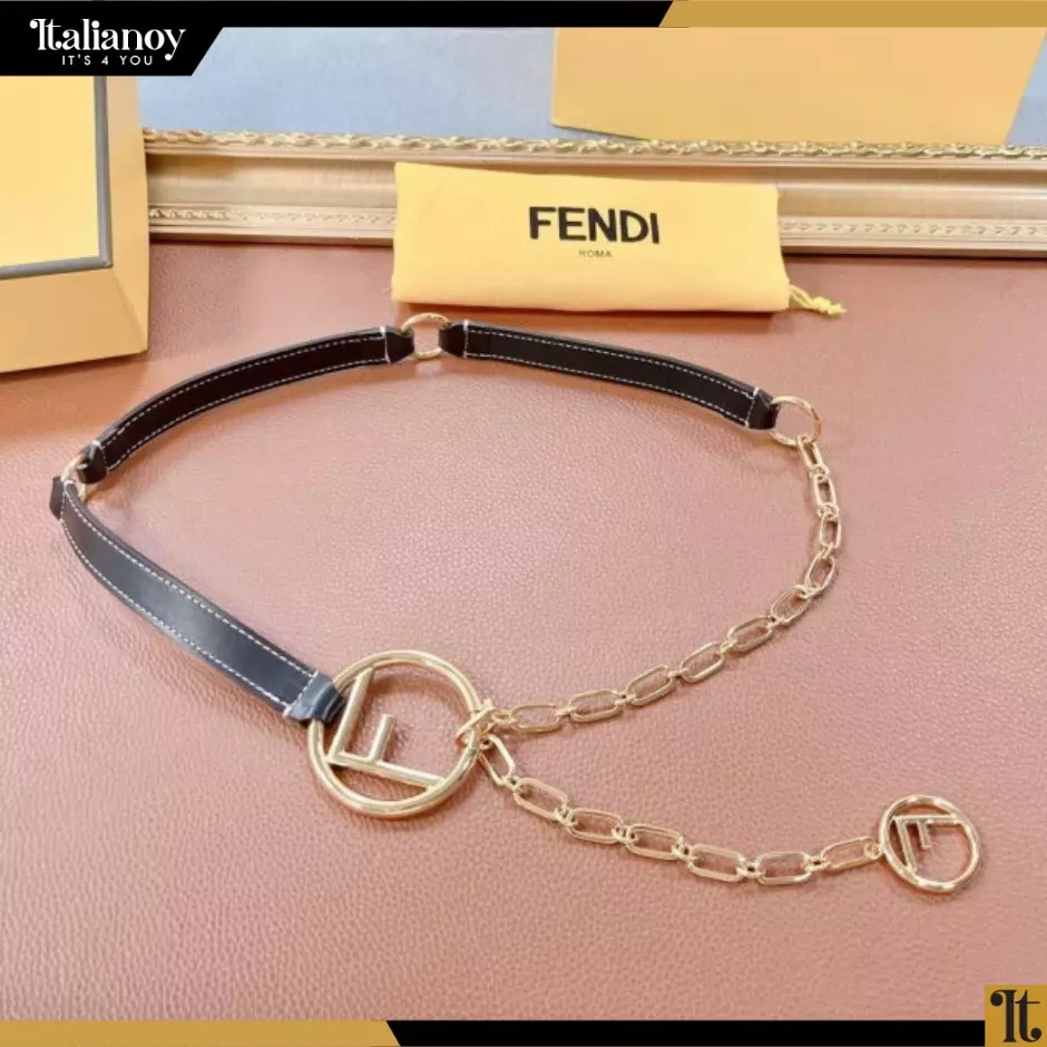 FENDI Chain Calf Leather Belt In Black