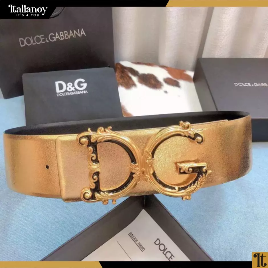 Belt In Laminated Dauphine Calfksin With Baroque Dg Gold – Dolce & Gabbana Women