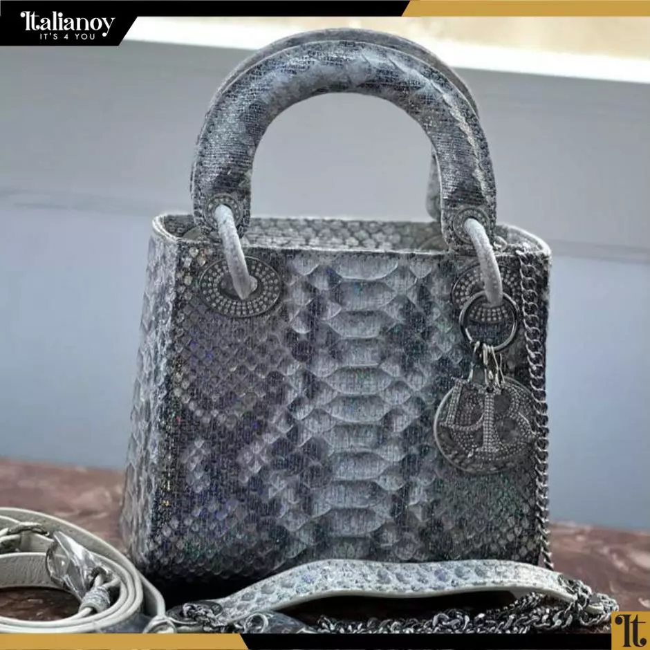 Dior Lady Dior Medium Model Handbag In Grey Shading Python