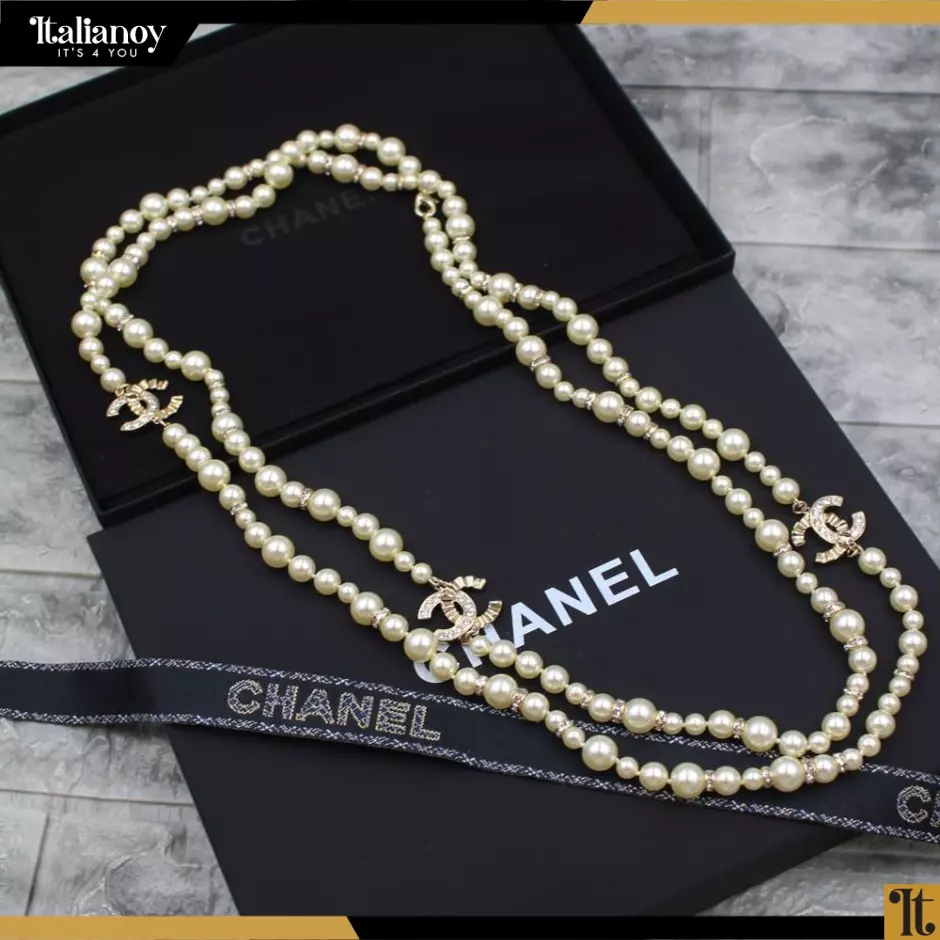 Chanel Double C Logo Pearl Necklace