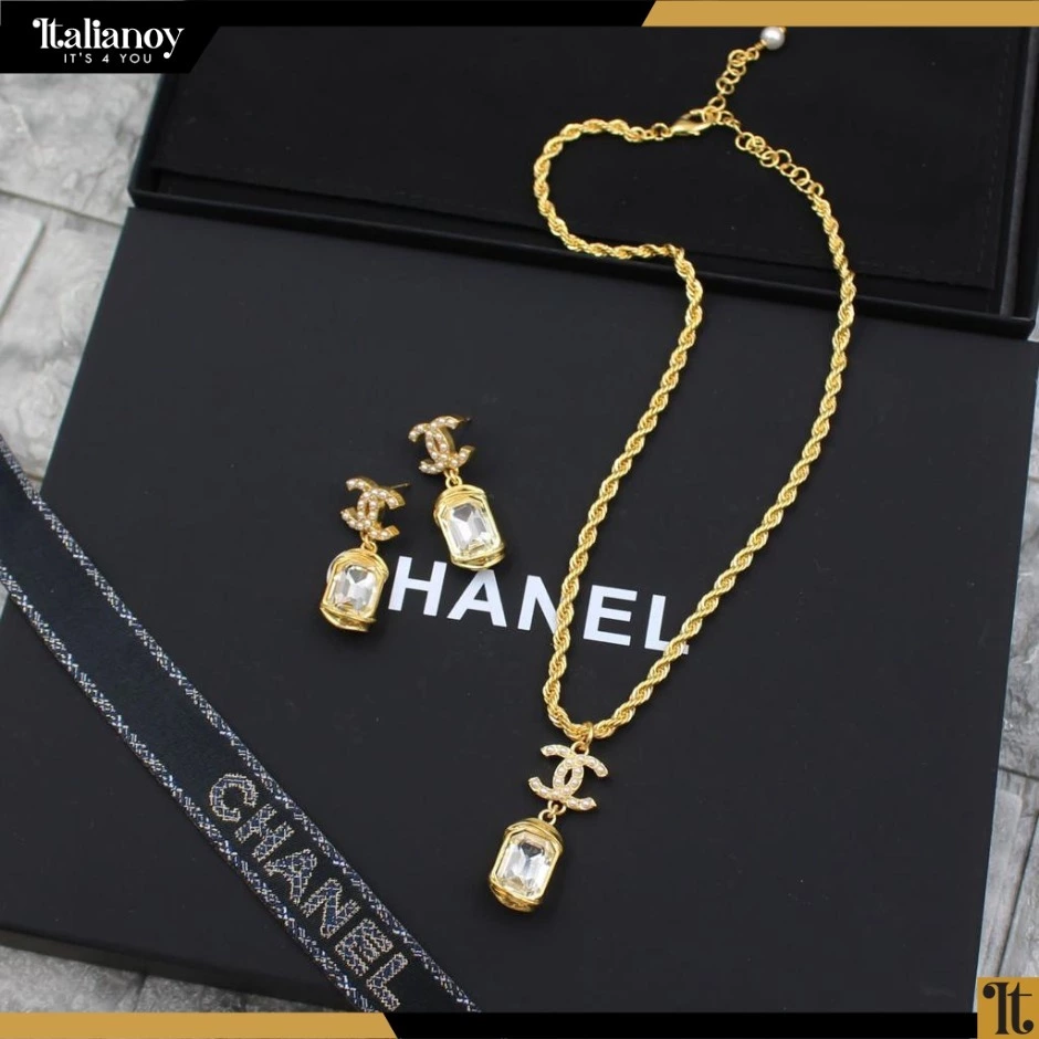 Chanel CC Crystal Necklace +Earrings