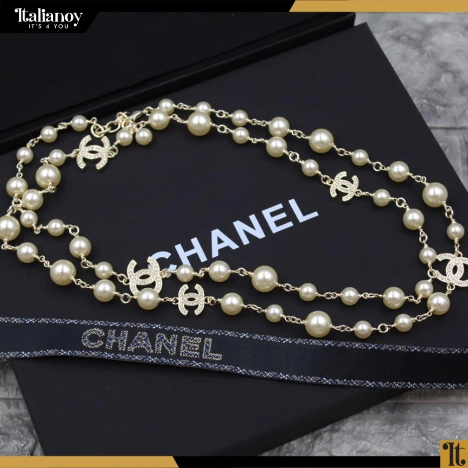 Chanel Cc Logo Chain Necklace With Imitation Pearls Gold Metal Pearl White