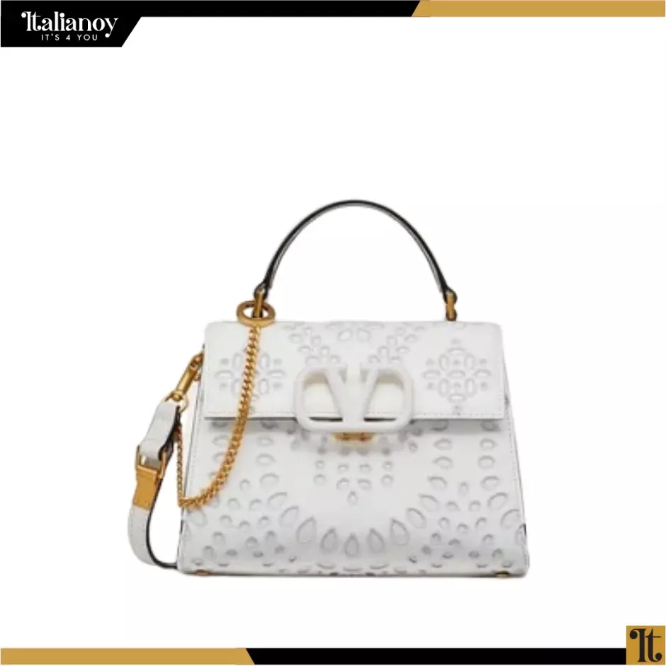 VALENTINO SMALL VSLING HANDBAG IN CALFSKIN WITH SAN GALLO EMBROIDERY OPTIC WHITE