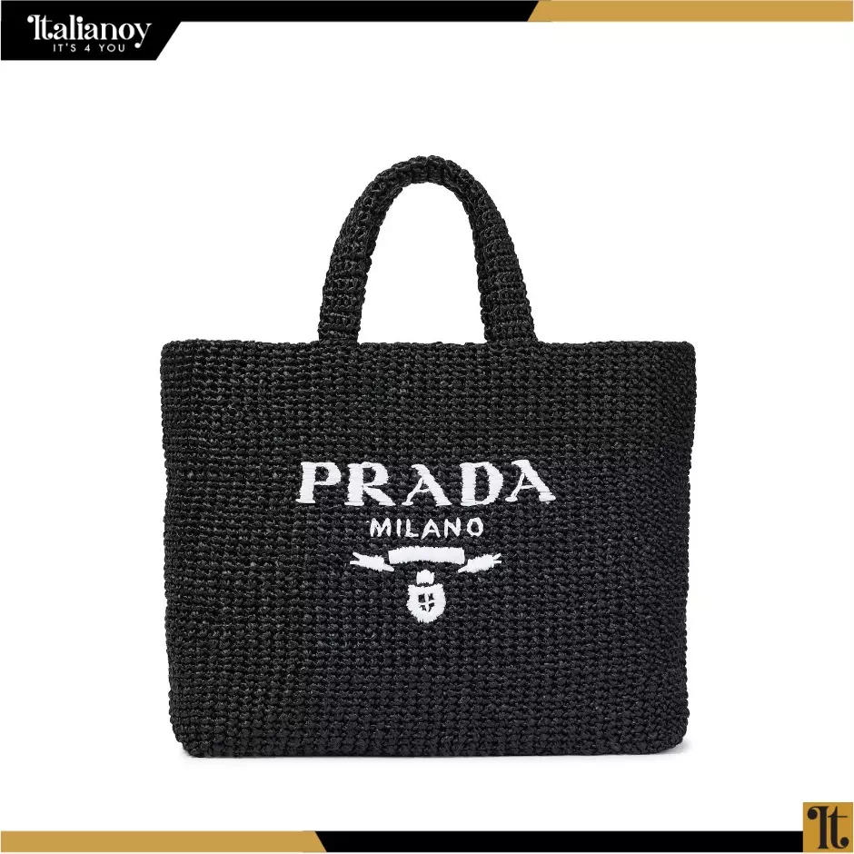 Prada crocheted small shopping bag Black