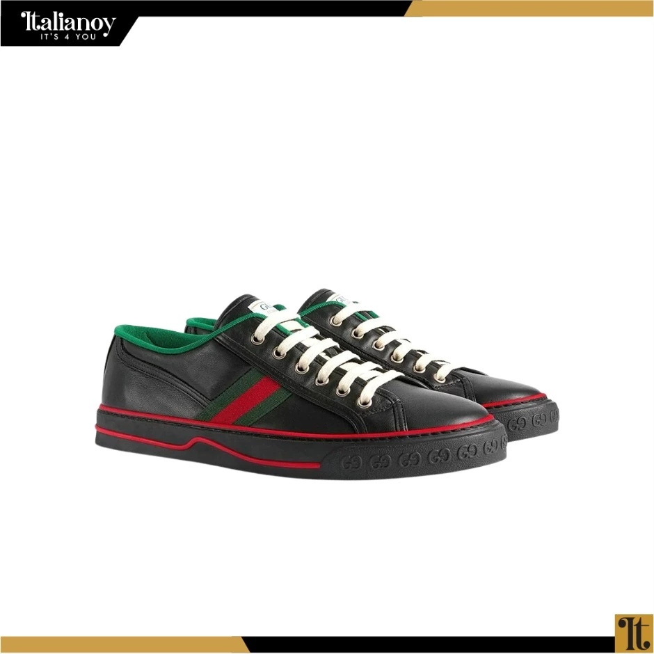 Gucci Web Leather Low Top Tennis Sneakers
