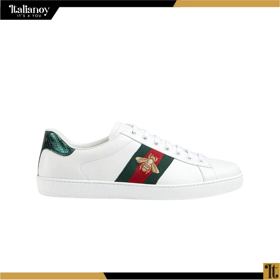 Gucci White Leatther and Canvas Ace Sneakers