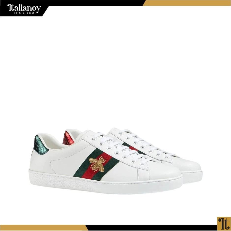 Gucci White Leatther and Canvas Ace Sneakers
