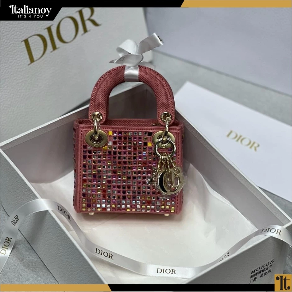 MINI LADY DIOR BAG Multicolor Satin Embroidered with Mirrors, Beads and Strass