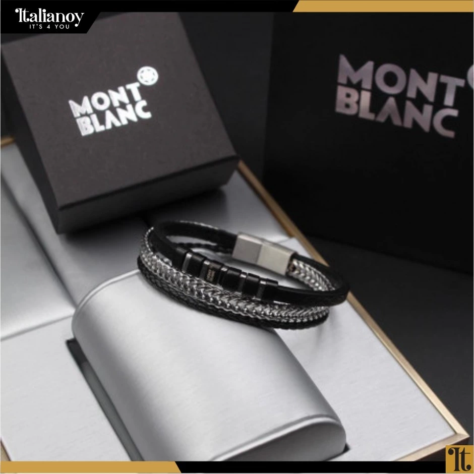 Mont blanc Black - Gray Men's Leather Bracelet