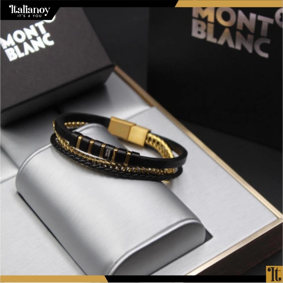 Mont blanc Black - Gold Men's Leather Bracelet