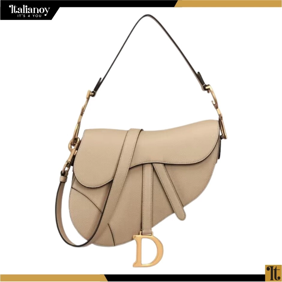 MINI SADDLE BAG WITH STRAP Sand-Colored Grained Calfskin