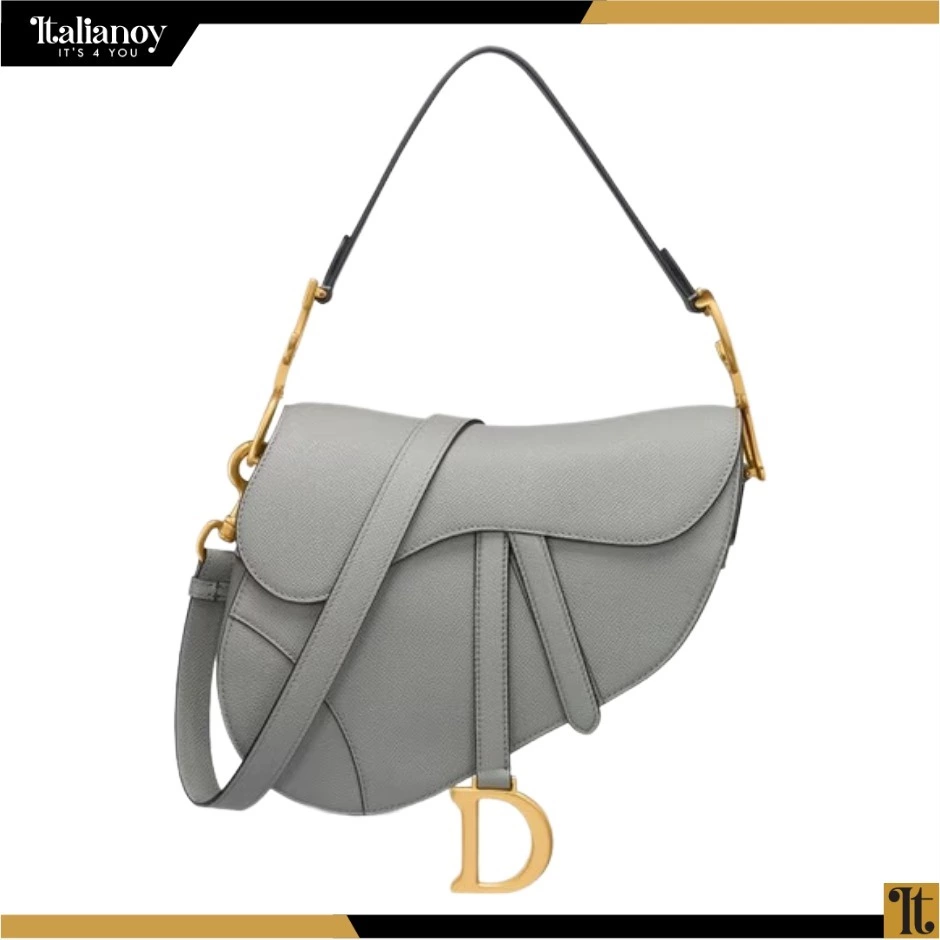MINI SADDLE BAG WITH STRAP Gray Stone Grained Calfskin