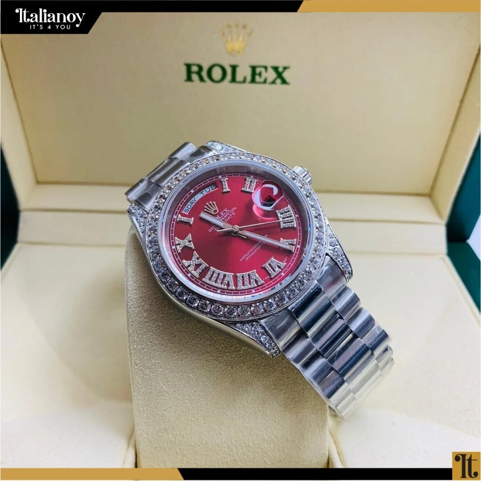 Rolex Datejust Watch | 36Mm | Red Roman Dial | Oyster Band