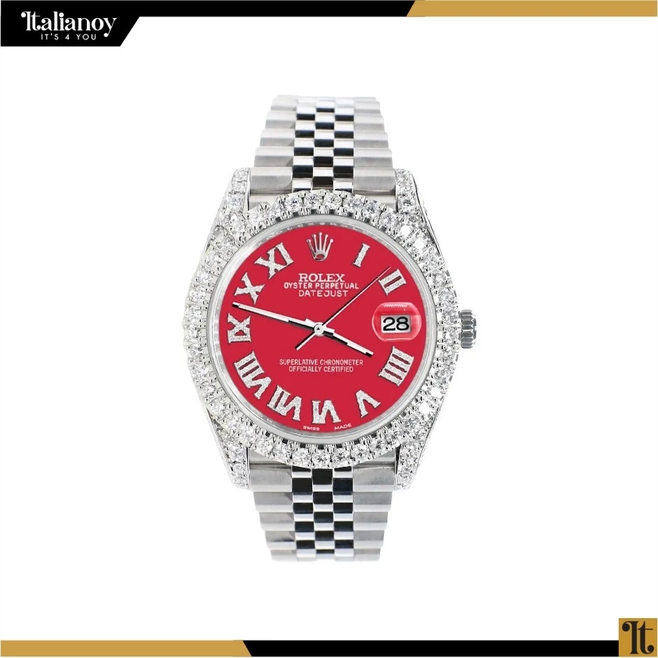Rolex Datejust  Red Roman Dial Watch