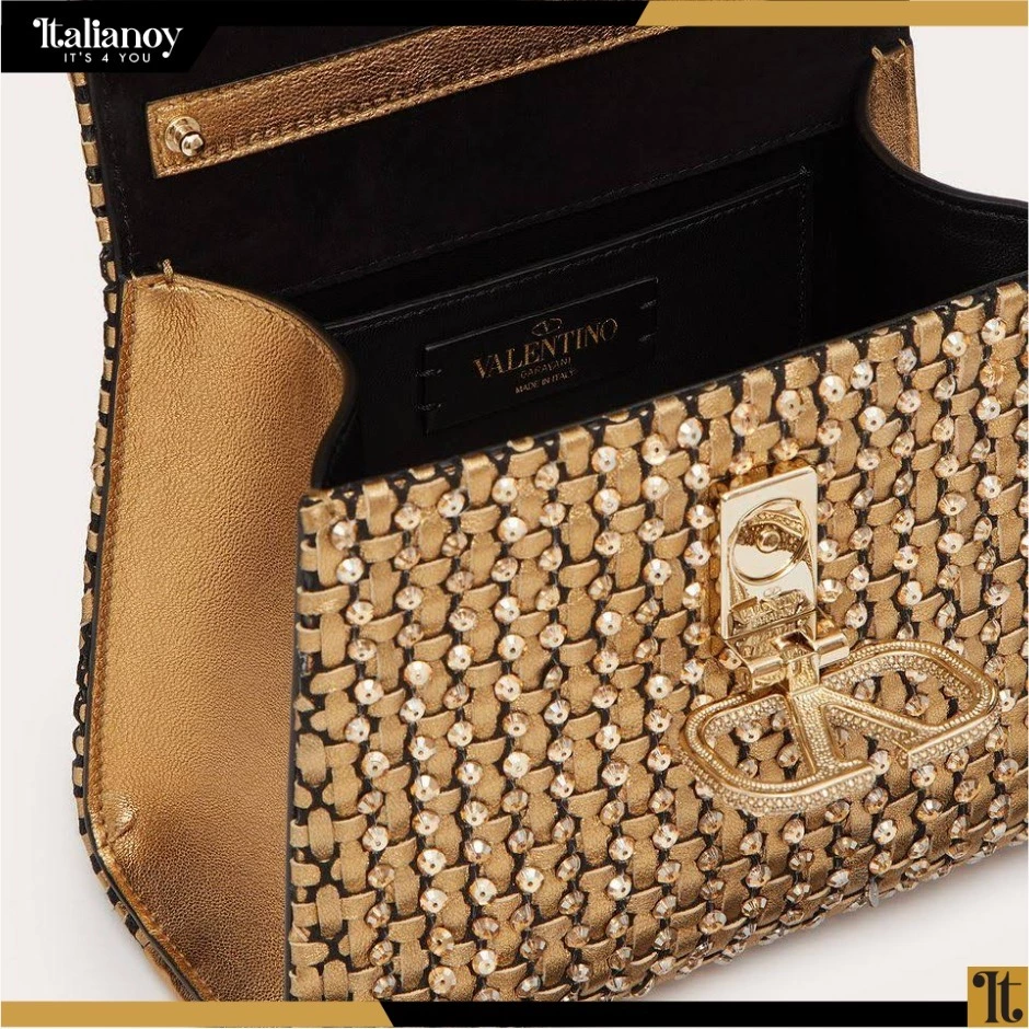 Valentino Garavani VSLING woven-metallic-leather handbag