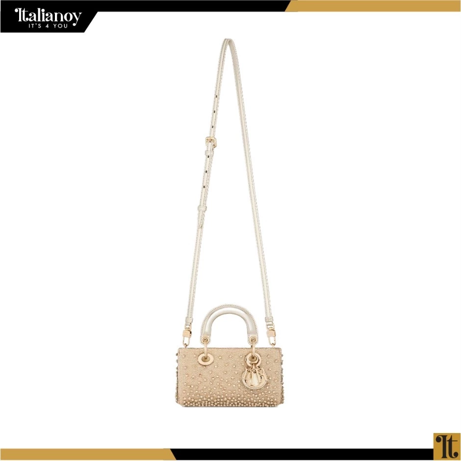 LADY D-JOY MICRO BAG Gold-Tone Satin with Gradient Bead Embroidery