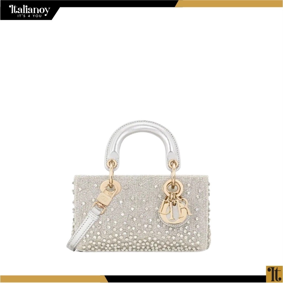LADY D-JOY MICRO BAG Silver-Tone Satin with Gradient Bead Embroidery