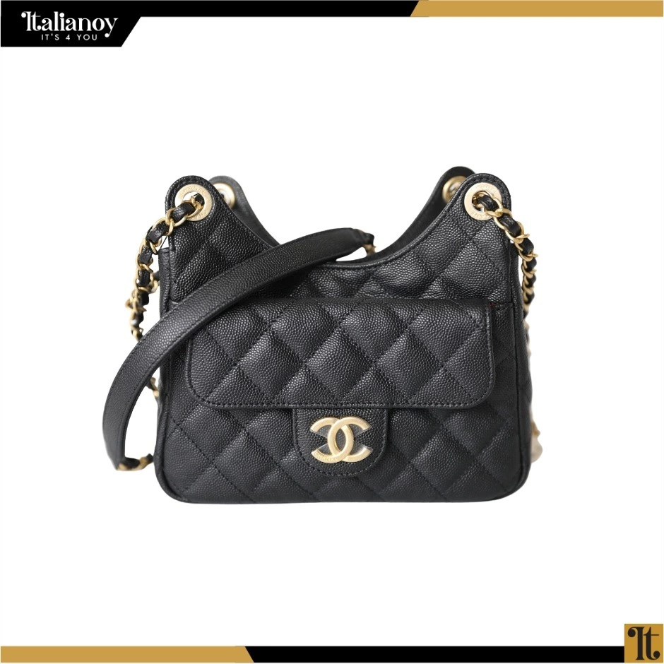 Chanel Hobo Bag Small, Black Caviar Leather
