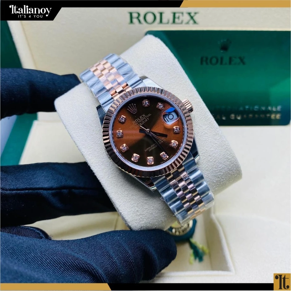 Rolex Datejust 28 Chocolate Diamond Dial Fluted Bezel Jubilee Ladies Watch