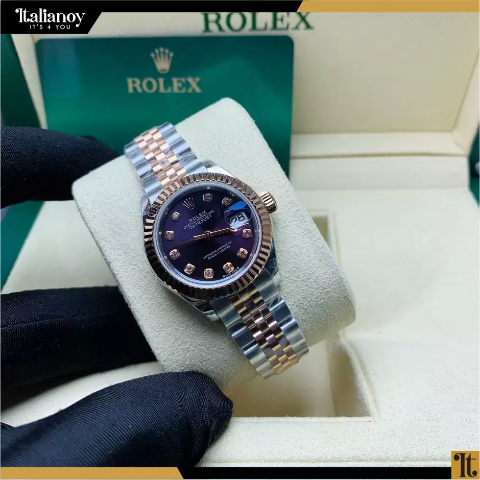 Rolex Steel and Rose Gold - Silver Rolesor Lady-Datejust 28 Watch - Purple Diamond Dial - Jubilee Bracelet