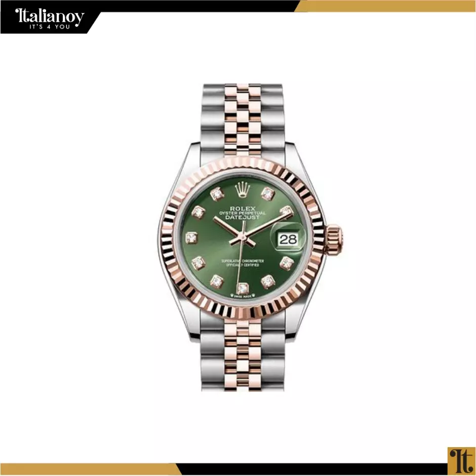 Rolex Steel and Rose Gold - Silver Rolesor Lady- Datejust 28 Watch - Green Diamond Dial - Jubilee Bracelet