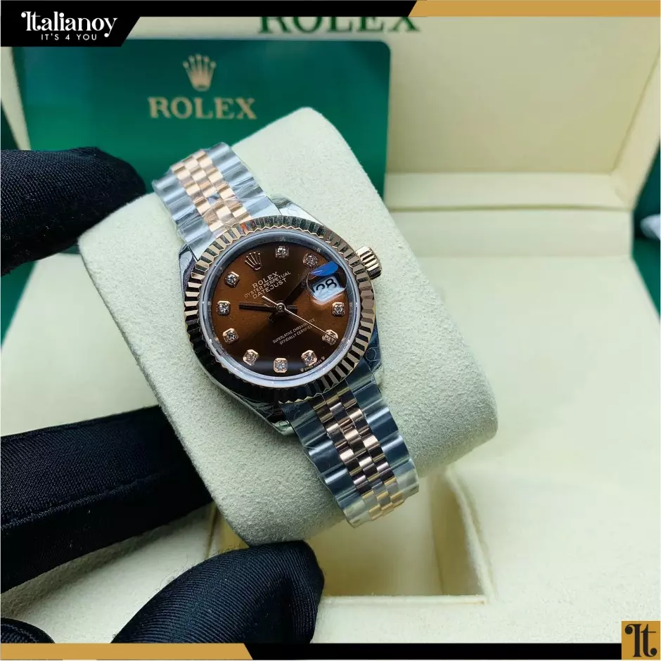 Rolex Steel and Rose Gold - Silver Rolesor Lady-Datejust 28 Watch - Brown Diamond Dial - Jubilee Bracelet