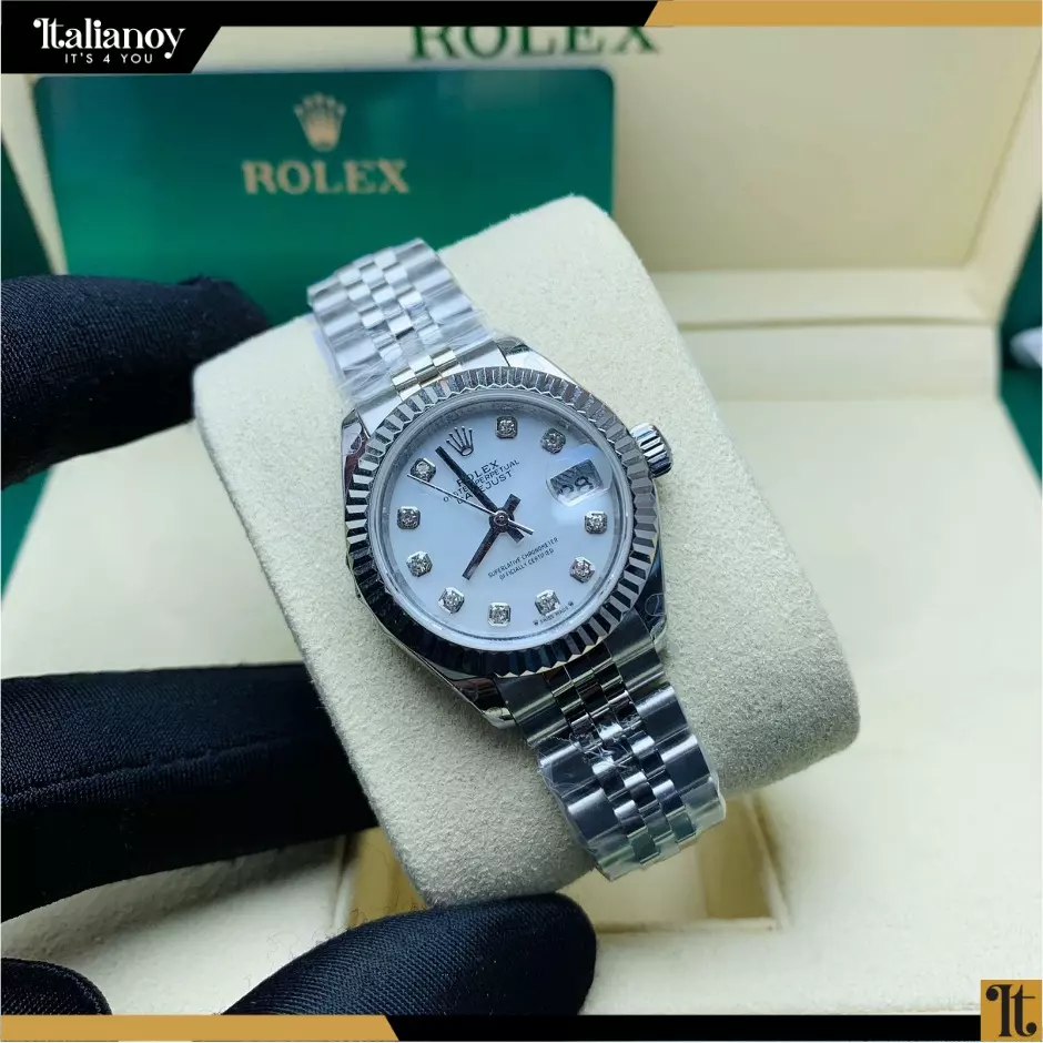 Rolex Steel and Silver Rolesor Lady-Datejust 28 Watch - White Diamond Dial - Jubilee Bracelet