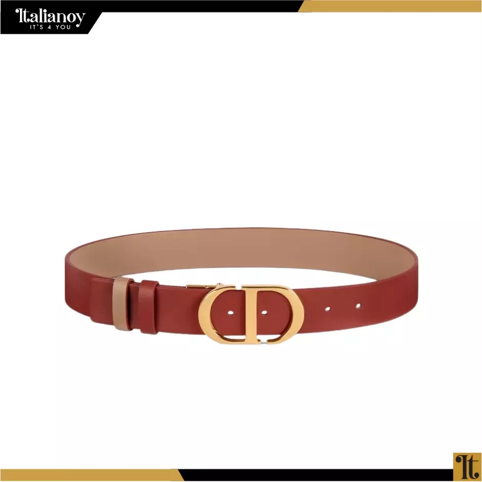 30 MONTAIGNE REVERSIBLE BELT Rust and Warm Taupe Smooth Calfskin, 35 MM