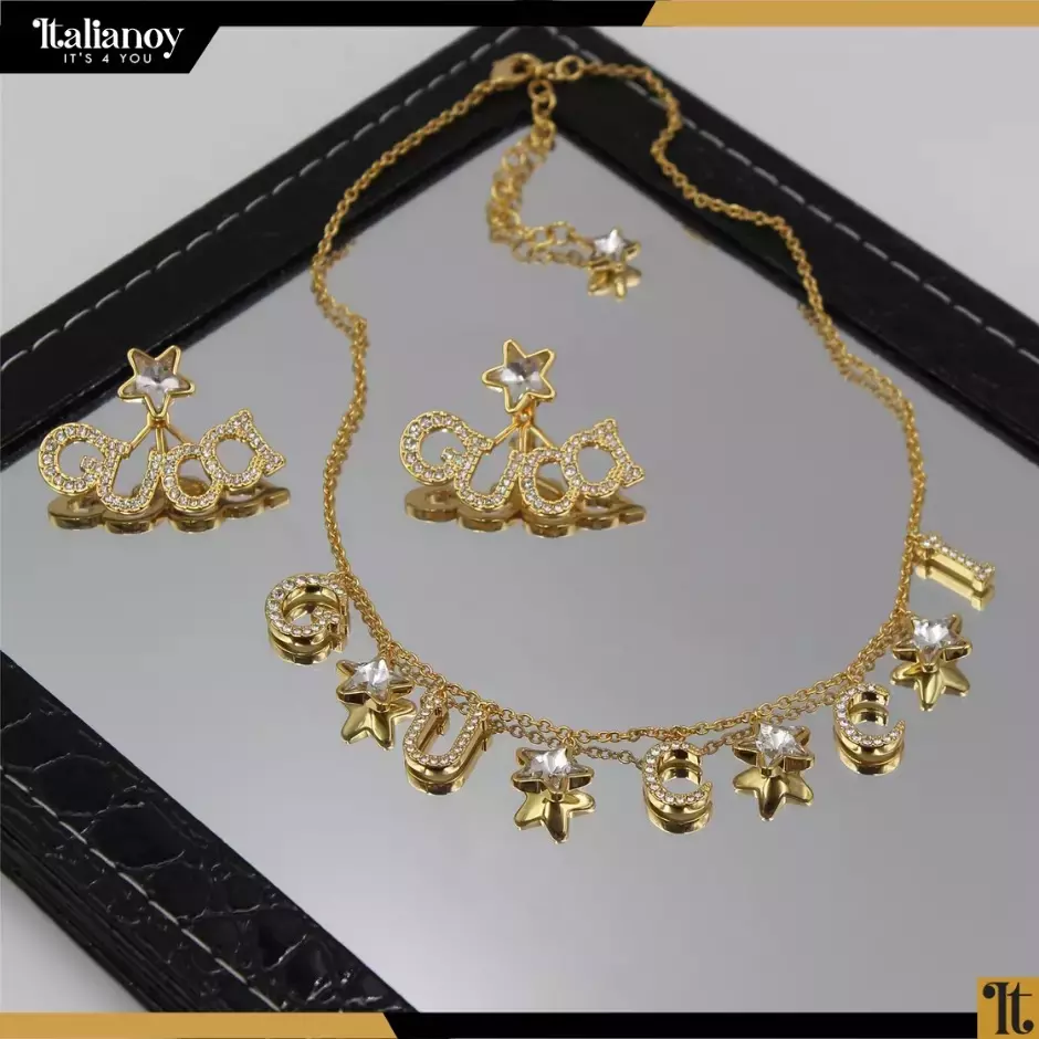 Gucci Gold-tone Crystal Womens Necklace + earrings