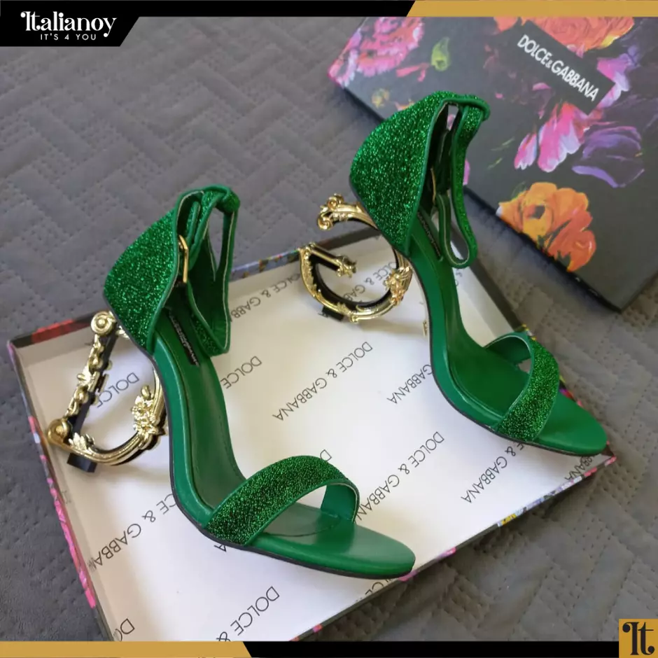 Nappa leather sandals with baroque DG detail green